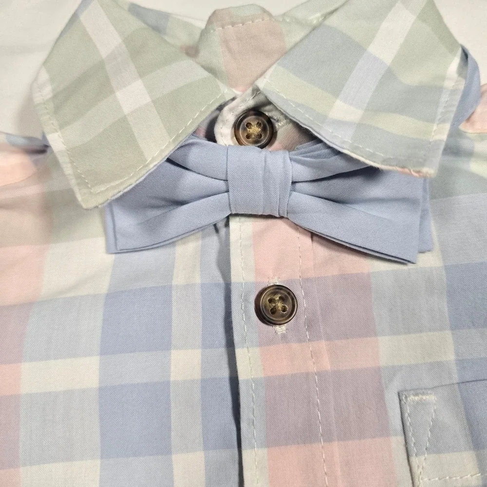 Carter's Baby Boy 12M Plaid Shirt Shorts Bow Tie 3pc Set Pastel